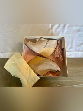 Loeffler Randall Cream/Beige/Bone color Suede Wedge Booties